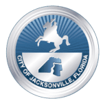 Seal of Jacksonville, Florida with horse silhouette.